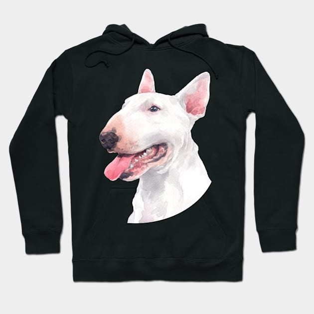 White Bull Terrier Watercolor Art Hoodie by doglovershirts